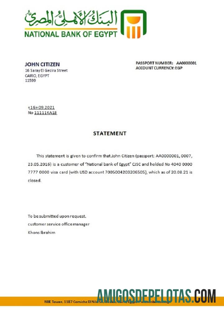 Referência de fechamento do Banco Nacional do Egito do Egito amostra